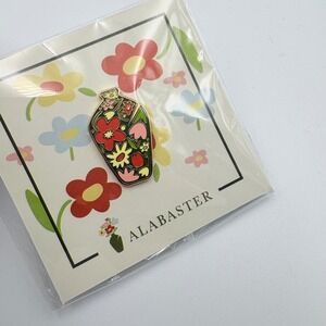 Alabaster Jar Enamel Pin Brooch Vase Floral Design Gold Tone Metal Jewelry NEW